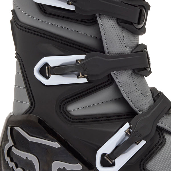 Fox Racing Comp Core Boots (Youth) product image in Blk/Gry sizes Y-1, Y-2, Y-3, Y-4, Y-5, Y-6, Y-7, Y-8 SKU 30471-014-. Boots | Available at BTO Sports