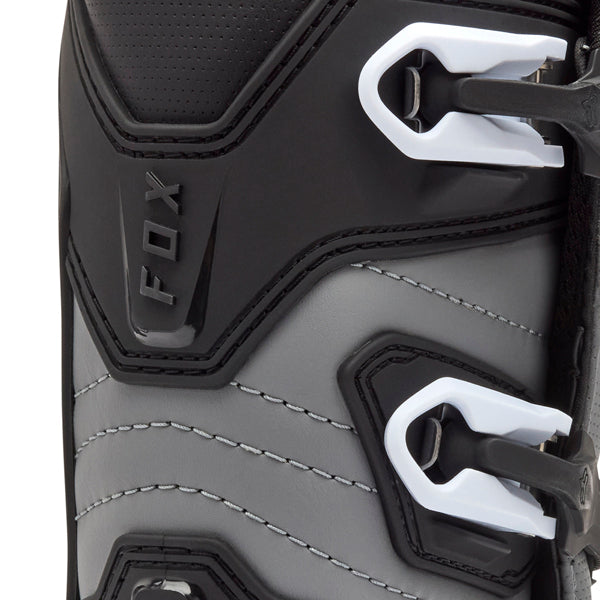 Fox Racing Comp Core Boots (Youth) product image in Blk/Gry sizes Y-1, Y-2, Y-3, Y-4, Y-5, Y-6, Y-7, Y-8 SKU 30471-014-. Boots | Available at BTO Sports