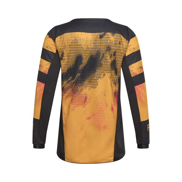 Rear angled view of Fox Racing Youth 180 Kairos Jersey in tangerine with vented mesh panels and sublimated graphics, SKU 36312-279 | SKU: 36312-279 | Available at BTO Sports