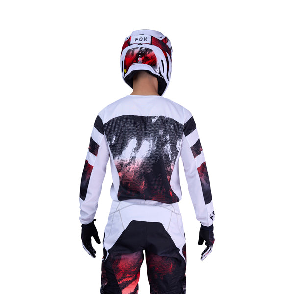 Side view of white/flo red 180 Kairos Jersey showing sleeve cuffs and mesh paneling, SKU 36313-047 | SKU: 36313-279 | Available at BTO Sports