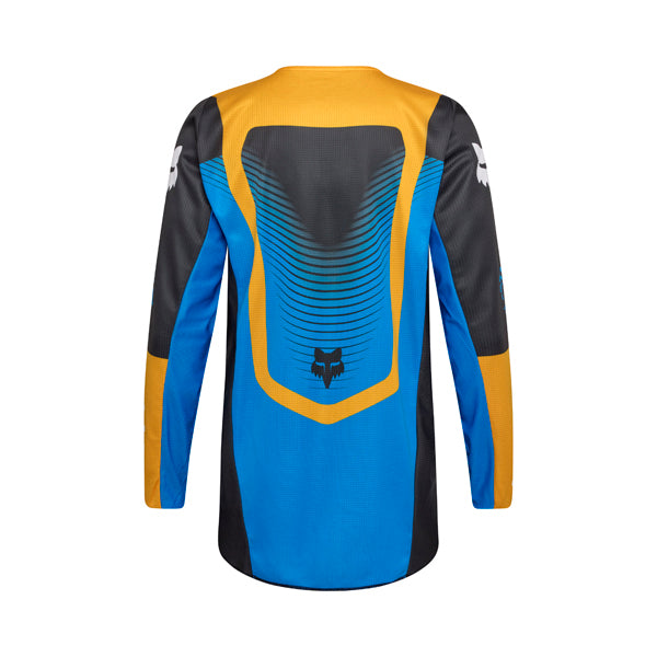 Rear view of solid blue Youth 180 Collect Jersey showing drop-tail hem and Fox branding, SKU 36315-002 | SKU: 36315-08 | Available at BTO Sports