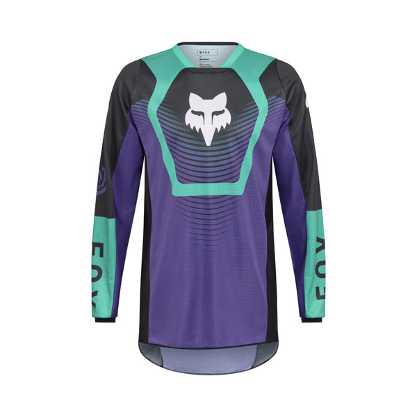 Front view of Fox Racing Youth 180 Collect Jersey in grape showing mesh collar, vented panels, and sublimated graphics, SKU 36315-443 | SKU: 36315-086 | Available at BTO Sports