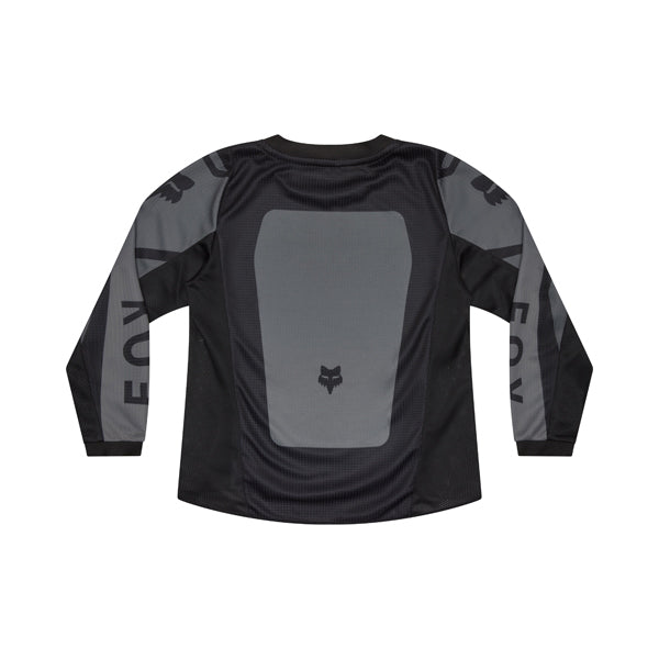 Rear view of 180 Shield Pee Wee Jersey in black highlighting full mesh back panel and Fox Shield graphics, SKU 36330-001 | SKU: 36330-001 | Available at BTO Sports