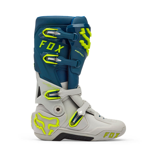 Fox Racing Instinct Boots side view in Wht/Blk/Gry sizes 8, 9, 9.5, 10, 10.5, 11, 11.5, 12, 13, 14 SKU 36361-537-. Boots | Available at BTO Sports
