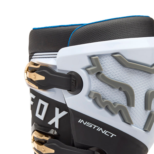 Fox Racing Instinct Boots product image in Wht/Blk/Gry sizes 8, 9, 9.5, 10, 10.5, 11, 11.5, 12, 13, 14 SKU 36361-537-. Boots | Available at BTO Sports