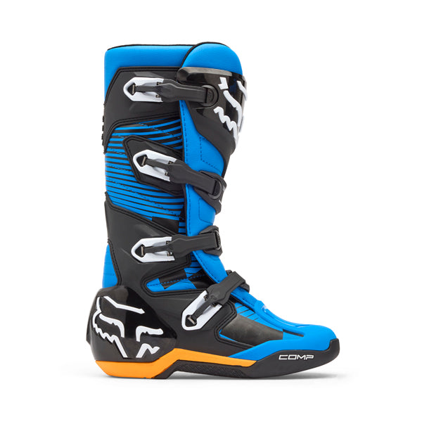 Fox Racing Comp Boots side view in Wht/Flo/Red sizes 8, 9, 9.5, 10, 10.5, 11, 11.5, 12, 13, 14 SKU 36362-047-. Boots | Available at BTO Sports