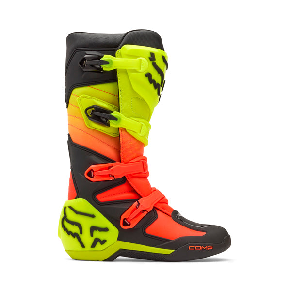 Fox Racing Comp Boots side view in Wht/Flo/Red sizes 8, 9, 9.5, 10, 10.5, 11, 11.5, 12, 13, 14 SKU 36362-047-. Boots | Available at BTO Sports