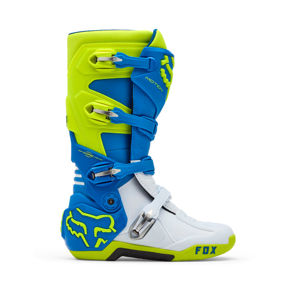 Fox Racing Motion Boots side view in Blu/Gry/Wht sizes 5, 6, 7, 8, 9, 9.5, 10, 10.5, 11, 11.5, 12, 13, 14 SKU 36363-424-. Boots | Available at BTO Sports