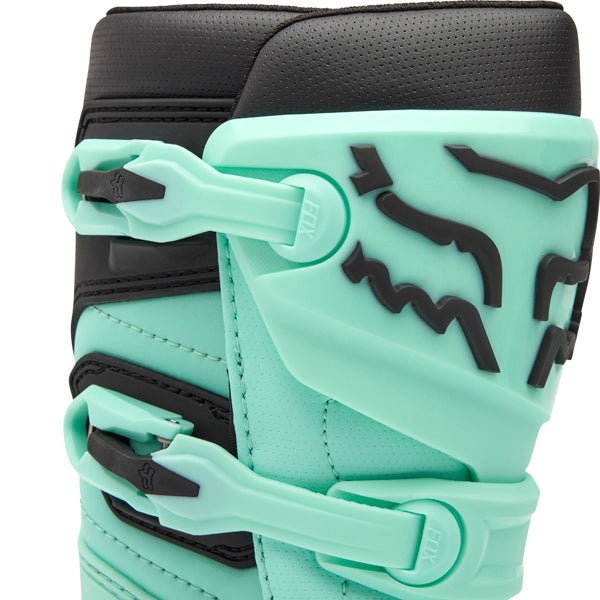Fox Racing Comp Boots (Youth) product image in Wht/Flo/Red sizes Y-1, Y-2, Y-3, Y-4, Y-5, Y-6, Y-7, Y-8 SKU 36364-047-. Boots | Available at BTO Sports