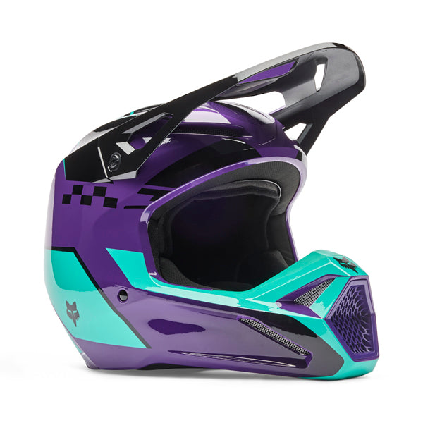 Image of Fox Racing - V1 Collect Helmet | SKU 36380-002 | Colors: Blue/Pink, Grape, Grey/Yellow, Blue | Sizes: XS to 2X | Available at BTO Sports