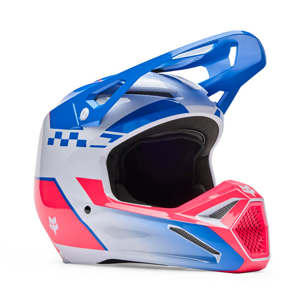 Image of Fox Racing - V1 Collect Helmet | SKU 36380-002 | Colors: Blue/Pink, Grape, Grey/Yellow, Blue | Sizes: XS to 2X | Available at BTO Sports