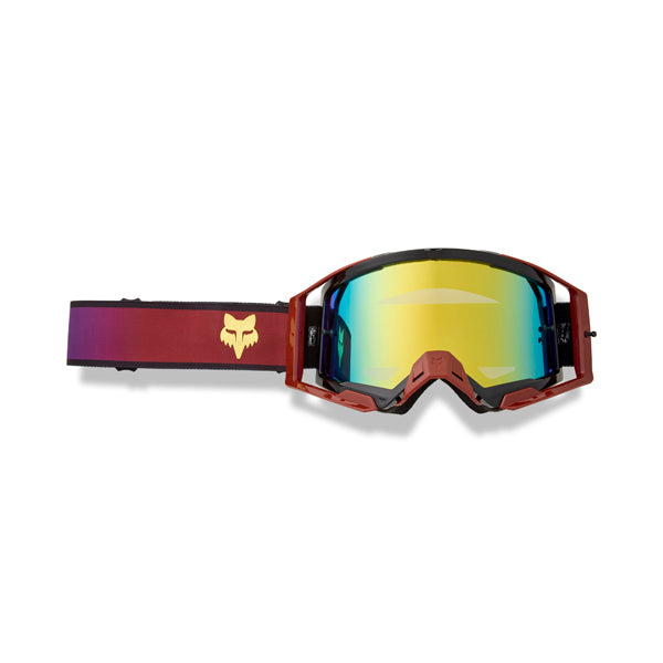 front view of Fox Racing Airspace Drip Goggles in rust brown with mirrored lens and VLS-compatible frame | Available at BTO Sports.