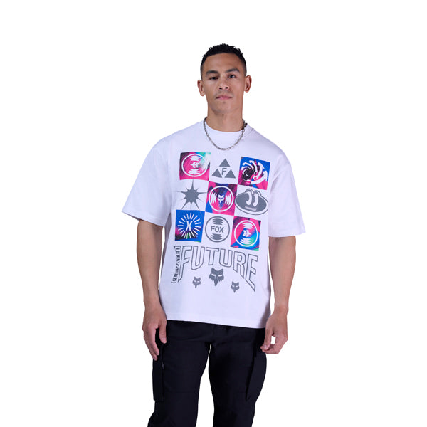 Crisp studio image on a white background of Fox Racing Image Cosmo Oversized Tee; showing tee fit, printed graphics, and crew neckline; SKU 36450-008-S