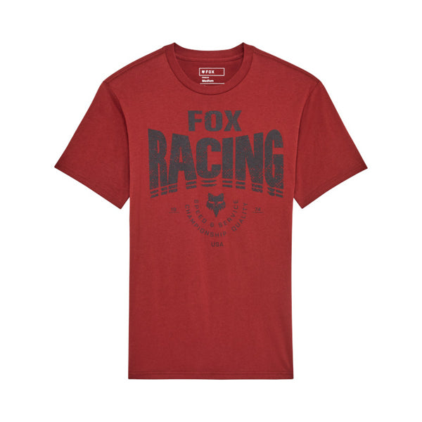 Crisp studio image on a white background of Fox Racing Tread Premium Tee; showing tee fit, printed graphics, and crew neckline; SKU 36459-244-S