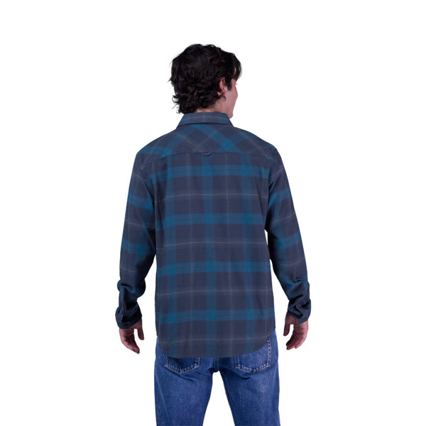 Clean studio shot of Fox Racing Survivalist Core Flannel; showing flannel shirt fit, button front, and plaid pattern; SKU 36461-329-S; Sizes: S-3XL
