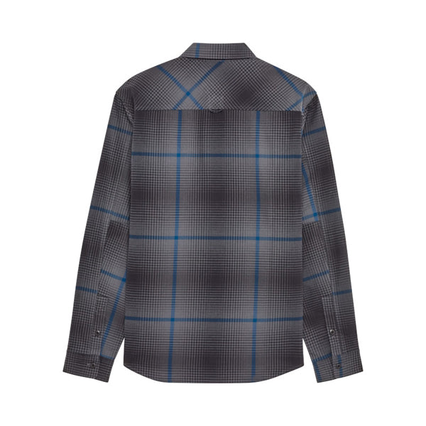 High-resolution studio image of Fox Racing Survivalist Fire Flannel; showing flannel shirt fit, button front, and plaid pattern; SKU 36463-330-S