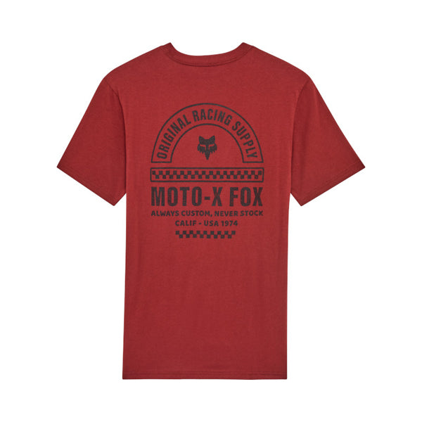Professional studio photo of Fox Racing Victory Premium Tee; showing tee fit, printed graphics, and crew neckline; SKU 36470-180-S; Colors: Rust, Black