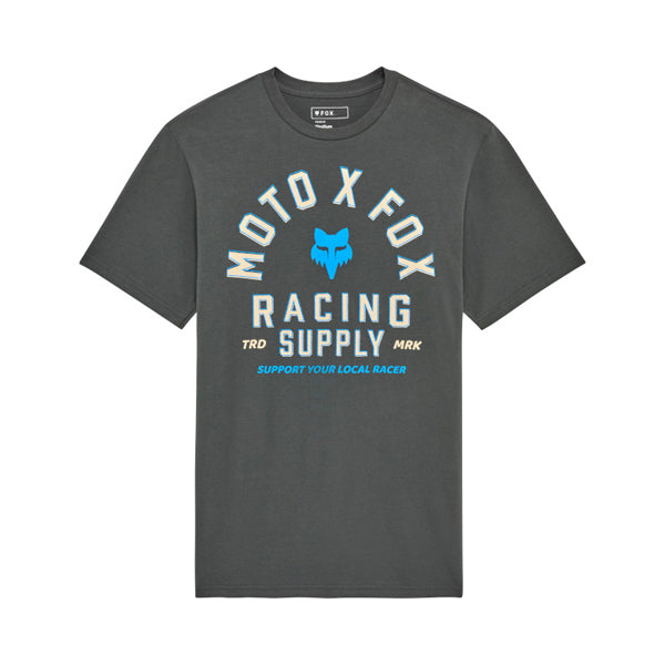 Crisp studio image on a white background of Fox Racing Local Racer Premium Tee; showing tee fit, printed graphics, and crew neckline; SKU 36471-244-S