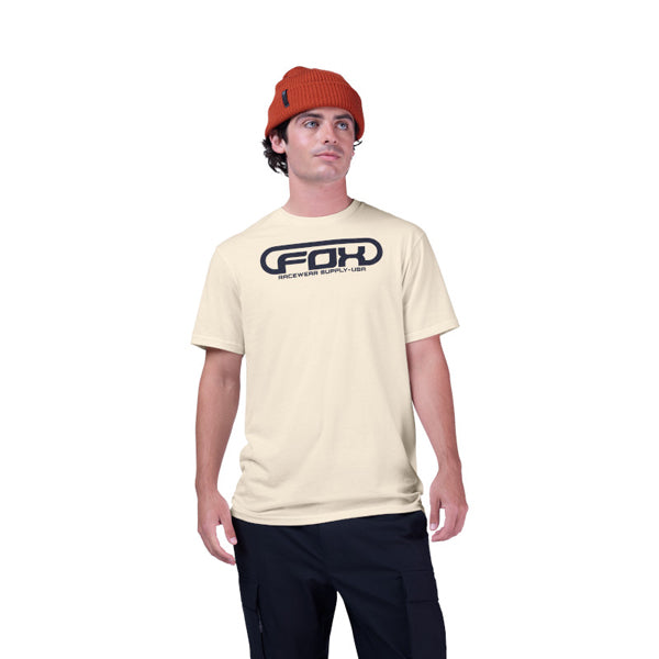 Crisp studio image on a white background of Fox Racing Global Premium Tee; showing tee fit, printed graphics, and crew neckline; SKU 36472-244-S