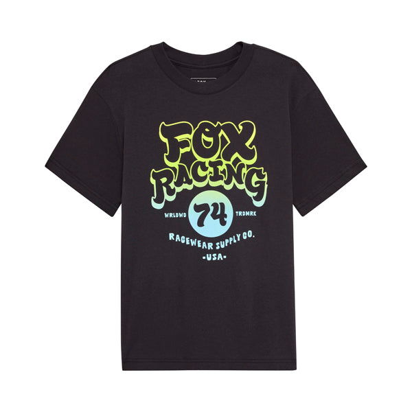 Crisp studio image on a white background of Fox Racing Racewear Tee (Womens); showing tee fit, printed graphics, and crew neckline; SKU 36505-008-XS