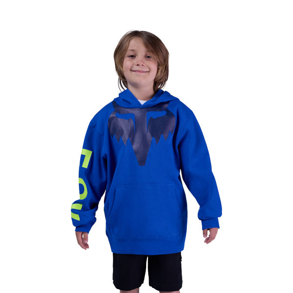 Fox Racing Spire Pullover Hoodie (Youth) rear view in Blu sizes Y-SM, Y-MD, Y-LG, Y-XL SKU 36542-002-YS. Sweatshirts & Hoodies | Available at BTO Sports