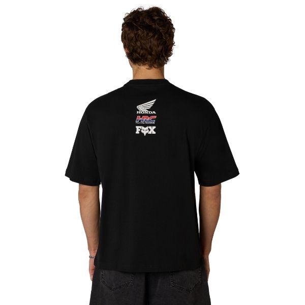 Professional studio photo of Fox Racing Honda Oversized Tee; showing tee fit, printed graphics, and crew neckline; SKU 38271-001-S; Colors: Black