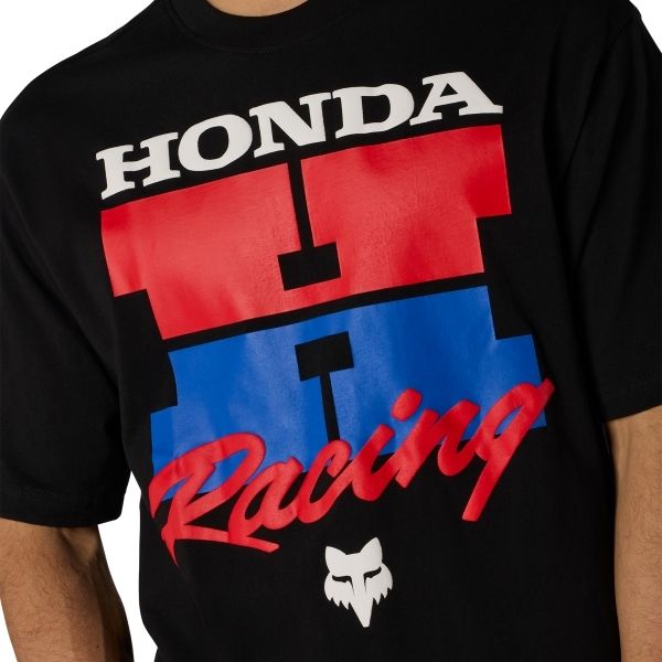 Crisp studio image on a white background of Fox Racing Honda Oversized Tee; showing tee fit, printed graphics, and crew neckline; SKU 38271-001-S
