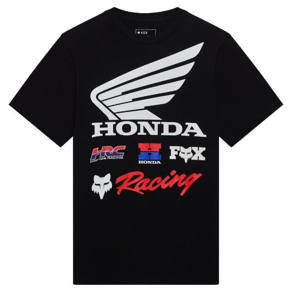 Studio photo on a white background of Fox Racing Honda 195 Original Tee; showing tee fit, printed graphics, and crew neckline; SKU 38275-001-S
