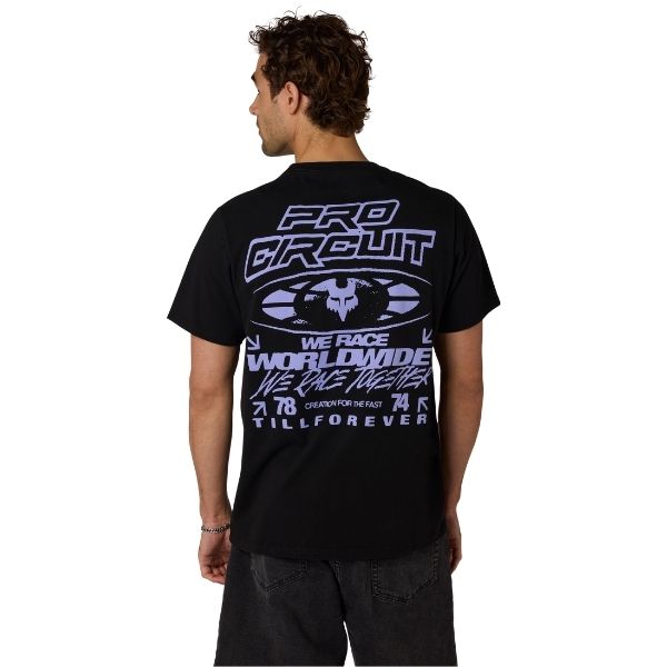Clean studio shot of Fox Racing Pro Circuit Oversized Tee; showing tee fit, printed graphics, and crew neckline; SKU 38303-001-S; Colors: Black