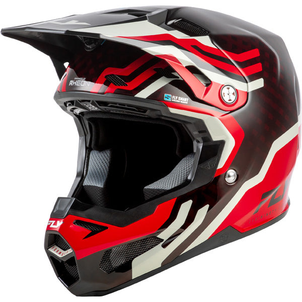 Studio view of fly racing formula s carbon byte helmet, in black carbon and grey and silver, on a white studio background, | Fly Racing - Formula S Carbon Byte Helmet | SKU 73-4450 | Colors: Black Carbon/Grey/Silver, Blue Carbon/Blue/White, Black Carbon/Teal/Lime, Red Carbon/Red/Grey | Sizes: XS to 2X | Available at BTO Sports