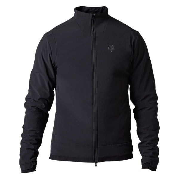 Fox Racing Defend Fire Alpha Jacket (MTB) in Brown Sugar, alternate-color front product view, with the high collar or hood, full front zipper, zippered pockets, adjustable cuffs, shaped rear hem, and Fox chest logo. Available options—Color: Brown Sugar, Black; Size: SM, MD, LG, XL, 2X. SKU 33782-614-L. UPC 198571109762.