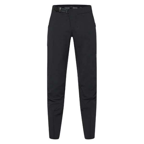 Fox Racing Flexair Fire Pants (MTB) in Black, front product view, with the adjustable waist, articulated knees, contrasting leg graphics, reinforced inner knees, and tapered cuffs. Available options—Color: Black, Nutmeg, Galaxy Blue; Size: 28, 30, 32, 34, 36, 38, 40. SKU 40142-001-28. UPC 198571106419.