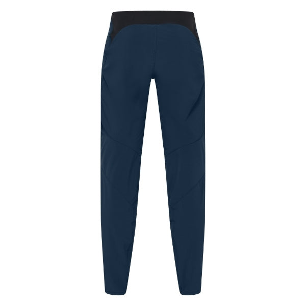 Fox Racing Flexair Fire Pants (MTB) in Galaxy Blue, rear product view, with the reinforced seat, rear yoke, articulated knees, tapered legs, and lower-leg graphics. Available options—Color: Black, Nutmeg, Galaxy Blue; Size: 28, 30, 32, 34, 36, 38, 40. SKU 40142-D17-30. UPC 198571113394.