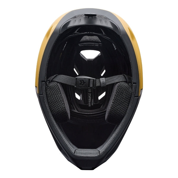 Fox Racing Proframe RS Heatstack Helmet (MTB) in Arctic Blue, rear view, with the rear shell vents, lower neck opening, molded shell ribs, and Fox lettering. Available options—Color: Dark Yellow, Arctic Blue; Size: SM, MD, LG.