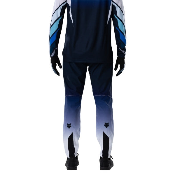 Fox Racing Ranger Foundry Pants (MTB) in Midnight, full modeled front view, with the fitted waist, articulated knee shape, tapered legs, and reinforced riding panels on a rider. Available options—Color: Midnight, Sage; Size: 28, 30, 32, 34, 36, 38, 40. SKU 40174-329-40. UPC 198571116944.