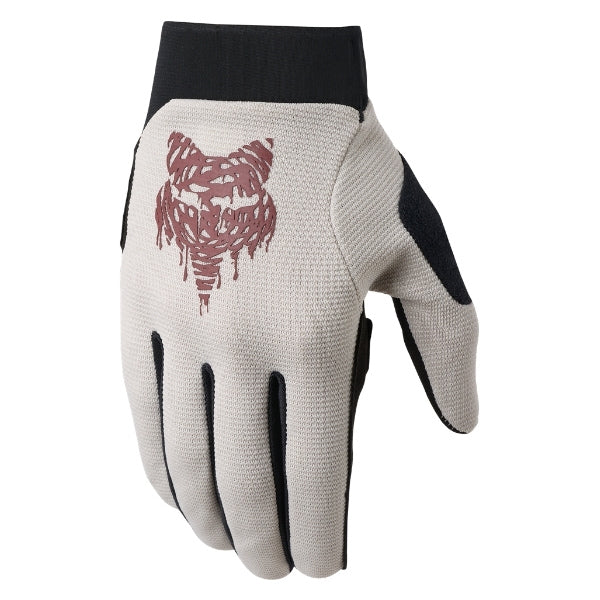 Fox Racing Ranger Gel Roughcut Gloves (MTB) in Black, back-of-hand view, with the Fox hand graphic, flexible finger panels, shaped knuckles, and stretch cuff. Available options—Color: Black, Chalk; Size: SM, MD, LG, XL, 2X. SKU 41032-001-L. UPC 198571107416.
