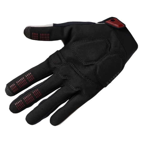 Fox Racing Ranger Gel Roughcut Gloves (MTB) in Black, palm-side view, with the perforated palm, silicone finger grips, curved fingertips, and slip-on cuff. Available options—Color: Black, Chalk; Size: SM, MD, LG, XL, 2X. SKU 41032-001-XL. UPC 198571107423.