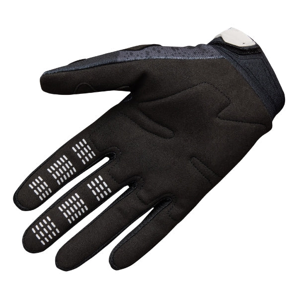 Fox Racing 180 BNKR Gloves in Black Camo, palm-side view, with the perforated palm, silicone finger grips, curved fingertips, and slip-on cuff. Available options—Color: Black Camo; Size: SM, MD, LG, XL, 2X. SKU 40554-247-M. UPC 198571123201.