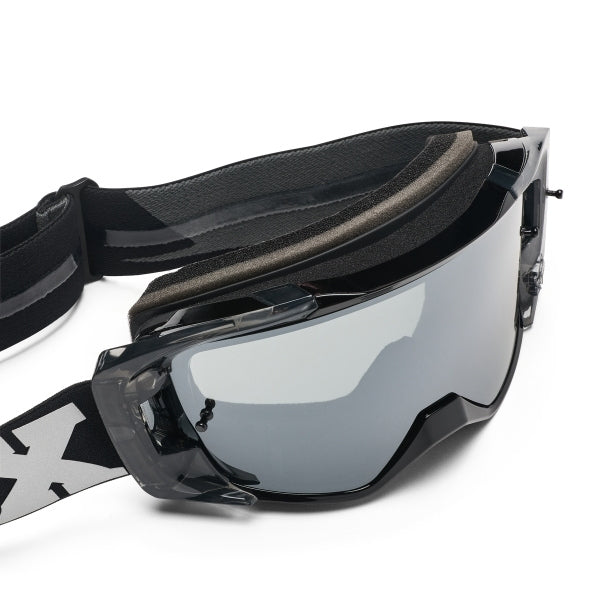 Fox Racing Vue Core Vivid Goggles in Neon Pink, straight-on lens view, with the curved lens, vented frame, nose bridge, foam edge, and Fox-branded strap. Available options—Color: Black, HiViz Yellow, Dark Shadow, Red, Purple Lava, Neon Pink.