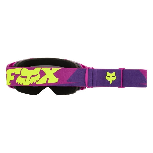 Fox Racing Vue Core Vivid Goggles in Neon Pink, three-quarter lens and frame view, with the curved lens, vented frame, nose bridge, foam edge, and Fox-branded strap. Available options—Color: Black, HiViz Yellow, Dark Shadow, Red, Purple Lava, Neon Pink.