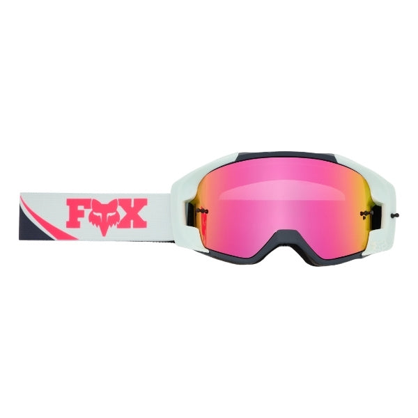 Fox Racing Vue Arc Vivid Goggles in Chili, straight-on lens view, with the curved lens, vented frame, nose bridge, foam edge, and Fox-branded strap. Available options—Color: Yellow, Ice Blue, Chili. SKU 40580-555-OS. UPC 198571124505.