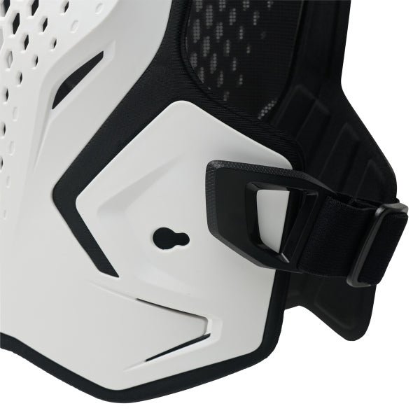 Fox Racing R3 Chest Guard (Youth) in Pink, rear view, with perforated molded chest and back plates, shoulder caps, side coverage, adjustable buckles, and centered Fox logo. Available options—Color: Black, White, Pink.