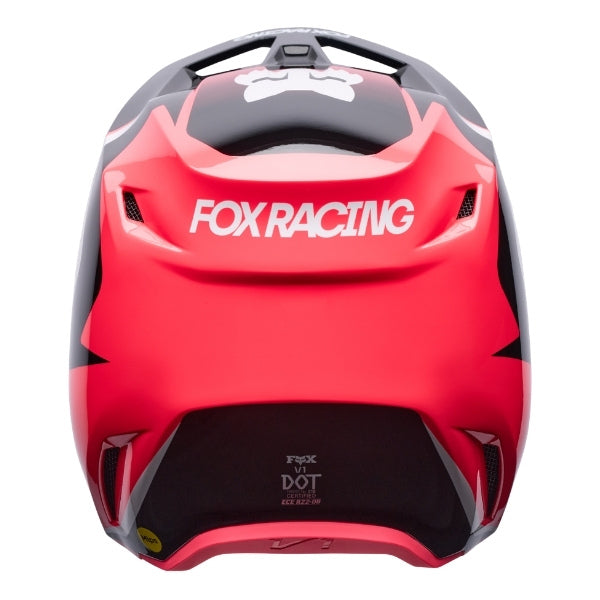 Fox Racing V1 Frame Helmet (Youth) in Grey/Yellow, left-side profile, with the extended visor, open face port, angular chin bar, side vents, and Fox graphics. Available options—Color: Black, Neon Pink, Blue, Grey/Yellow, Red; Size: Y-SM, Y-MD, Y-LG. SKU 40617-086-YS. UPC 198571125953.