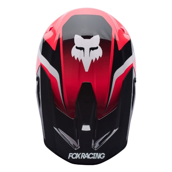 Fox Racing V1 Frame Helmet (Youth) in Grey/Yellow, right-side profile, with the extended visor, open face port, angular chin bar, side vents, and Fox graphics. Available options—Color: Black, Neon Pink, Blue, Grey/Yellow, Red; Size: Y-SM, Y-MD, Y-LG. SKU 40617-086-YM. UPC 198571125960.