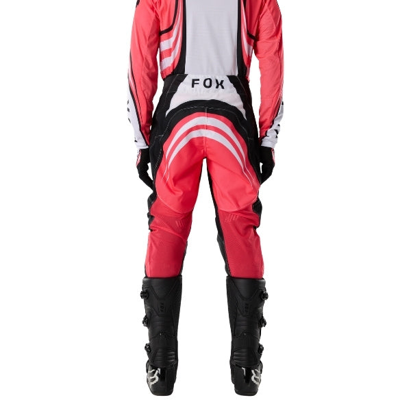 Fox Racing 180 Draft Pants in White, rear lower-leg and cuff view, with the reinforced seat, rear yoke, articulated knees, tapered legs, and lower-leg graphics. Available options—Color: White, Black, Sunburst; Size: 28, 30, 32, 34, 36, 38. SKU 40687-008-38. UPC 198571132197.