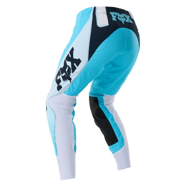 Fox Racing Flexair Thorn Pants (Womens) in Black/Pink, full modeled rear view, with the reinforced seat, rear yoke, articulated knees, tapered legs, and lower-leg graphics. Available options—Color: Black/Pink, Sky Blue; Size: 2, 4, 6, 8, 10, 12, 14, 16. SKU 40698-285-16. UPC 198571123669.