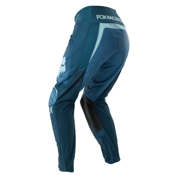 Fox Racing 180 Frame Pants (Womens) in Neon Pink, full modeled rear view, with the reinforced seat, rear yoke, articulated knees, tapered legs, and lower-leg graphics. Available options—Color: Neon Pink, Deep Blue; Size: 2, 4, 6, 8, 10, 12, 14, 16. SKU 40699-065-16. UPC 198571128213.
