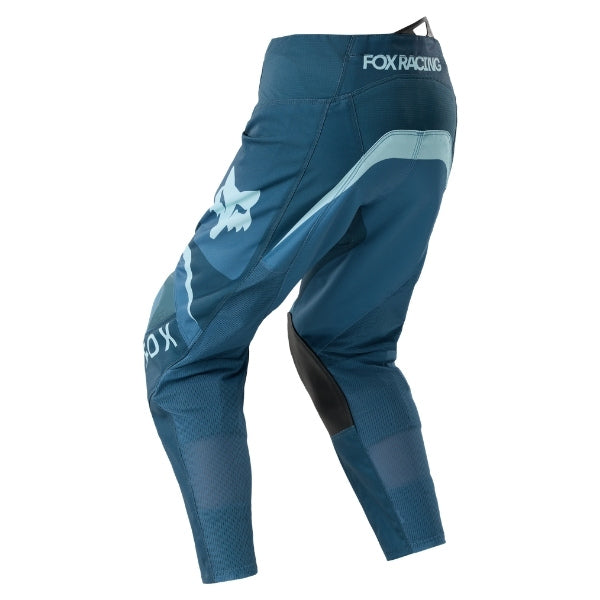 Fox Racing 180 Frame Pants (Girls) in Neon Pink, close-up of the ratcheting waist closure, with the ratcheting waist adjuster, stretch yoke, shaped hip panel, and reinforced knee or thigh material. Available options—Color: Neon Pink, Deep Blue; Size: Y-22, Y-24, Y-26, Y-28. SKU 40705-065-28. UPC 198571128251.