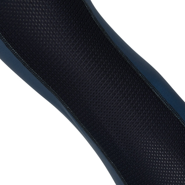Fox Racing Flexair Knee Brace Socks in Grey, full-length side view, with the ribbed cuff, knitted Fox graphics, shaped heel, reinforced toe, and ventilated stretch knit. Available options—Color: Black, Blue, Red, Grey; Size: MD, LG. SKU 40714-006-M. UPC 198571125830.