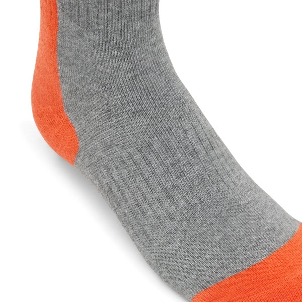 Fox Racing 180 Core Socks (Youth) in HiViz Yellow, full side profile, with the ribbed cuff, knitted Fox graphics, shaped heel, reinforced toe, and ventilated stretch knit. Available options—Color: Orange, HiViz Yellow; Size: Y-SM, Y-LG. SKU 40718-A46-YS. UPC 198571126400.